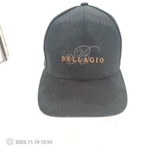 Bellagio Hat Cap Strap Back Black Leather Embroidered Logo Casino Baseball  #1